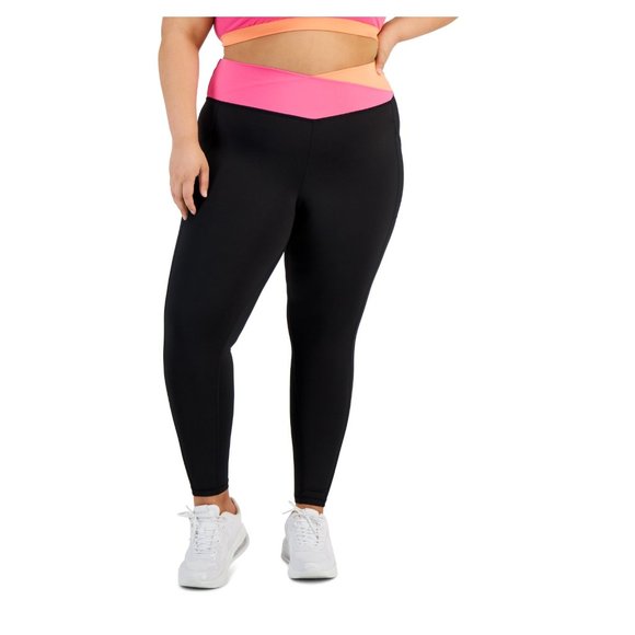 NWT ID Ideology Womens Colorblock Side Pocket Leggings Black Size 1X $50 JJ482 - Picture 1 of 1